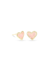 Kendra Scott: Ari Heart Gold Stud Earrings - Rose Quartz | Makk Fashions