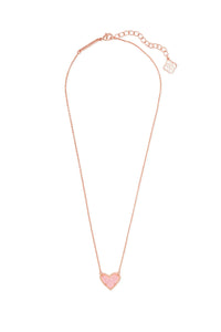 Kendra Scott: Ari Heart Rose Gold Pendant Necklace - Pink Drusy | Makk Fashions