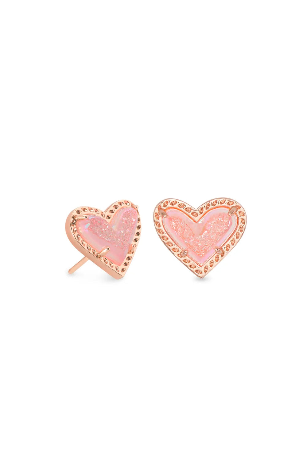 Kendra Scott: Ari Heart Rose Gold Stud Earrings - Light Pink Drusy | Makk Fashions