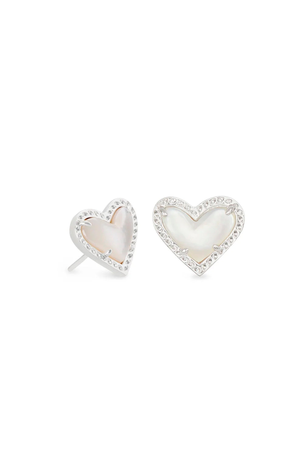 Kendra Scott: Ari Heart Silver Stud Earrings - Ivory Mother-of-Pearl | Makk Fashions