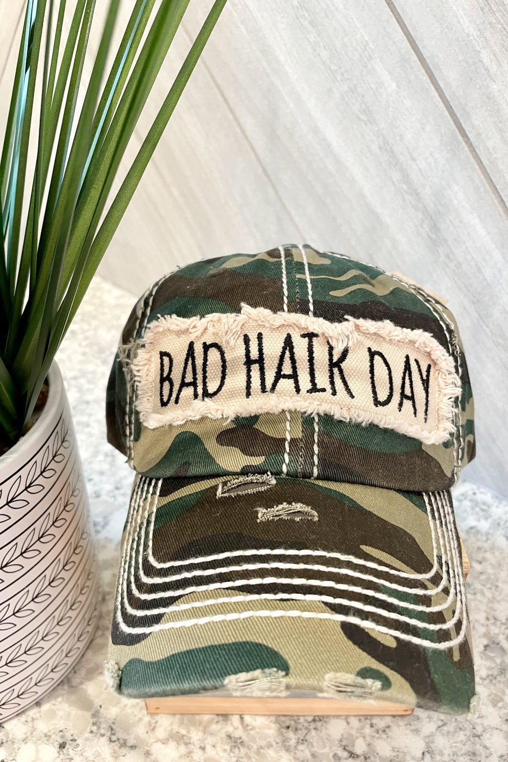 "Bad Hair Day" Patchwork Cap - Camo