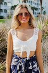 Beachside Dream Tie Front Crop Top - White | Makk Fashions