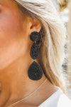 Bead & Disk Teardrop Earrings - Black | Makk Fashions