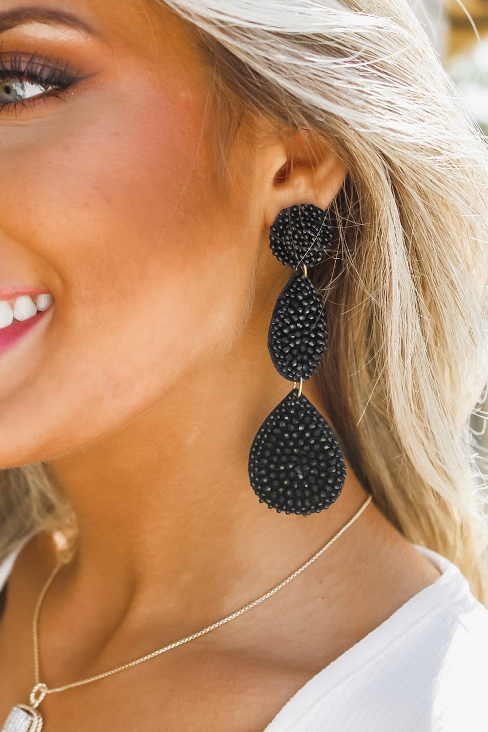 Bead & Disk Teardrop Earrings - Black | Makk Fashions