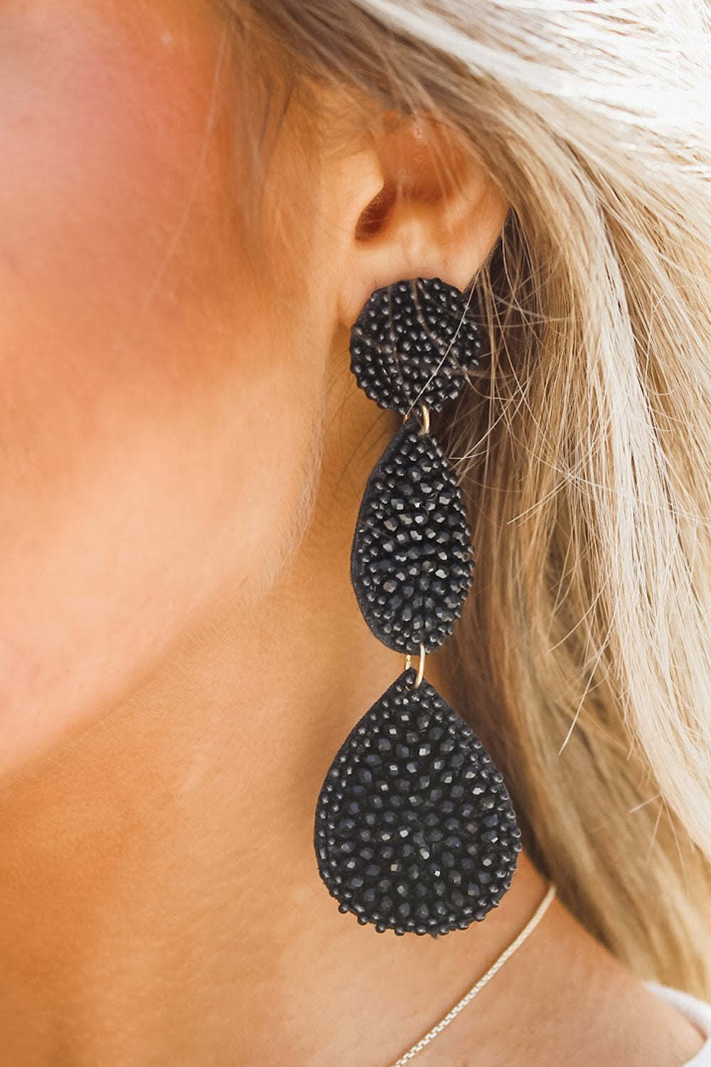 Bead & Disk Teardrop Earrings - Black | Makk Fashions
