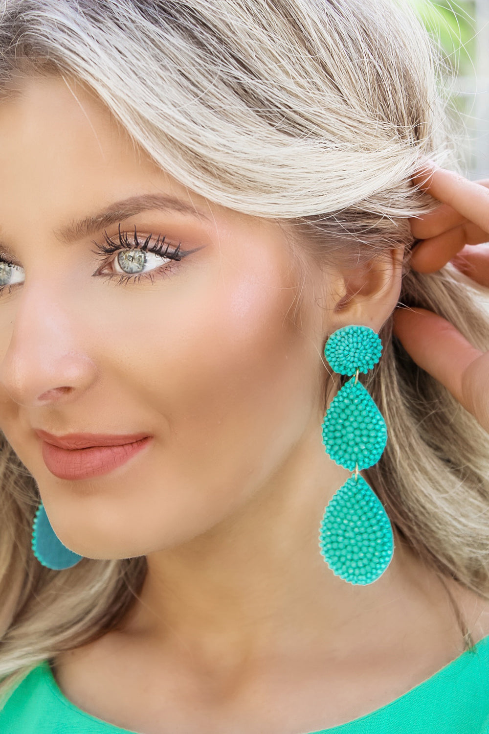 Bead & Disk Teardrop Earrings - Turquoise | Makk Fashions