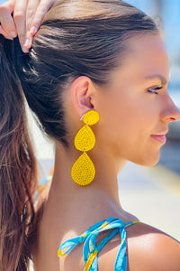 Bead & Disk Teardrop Earrings - Yellow | Makk Fashions
