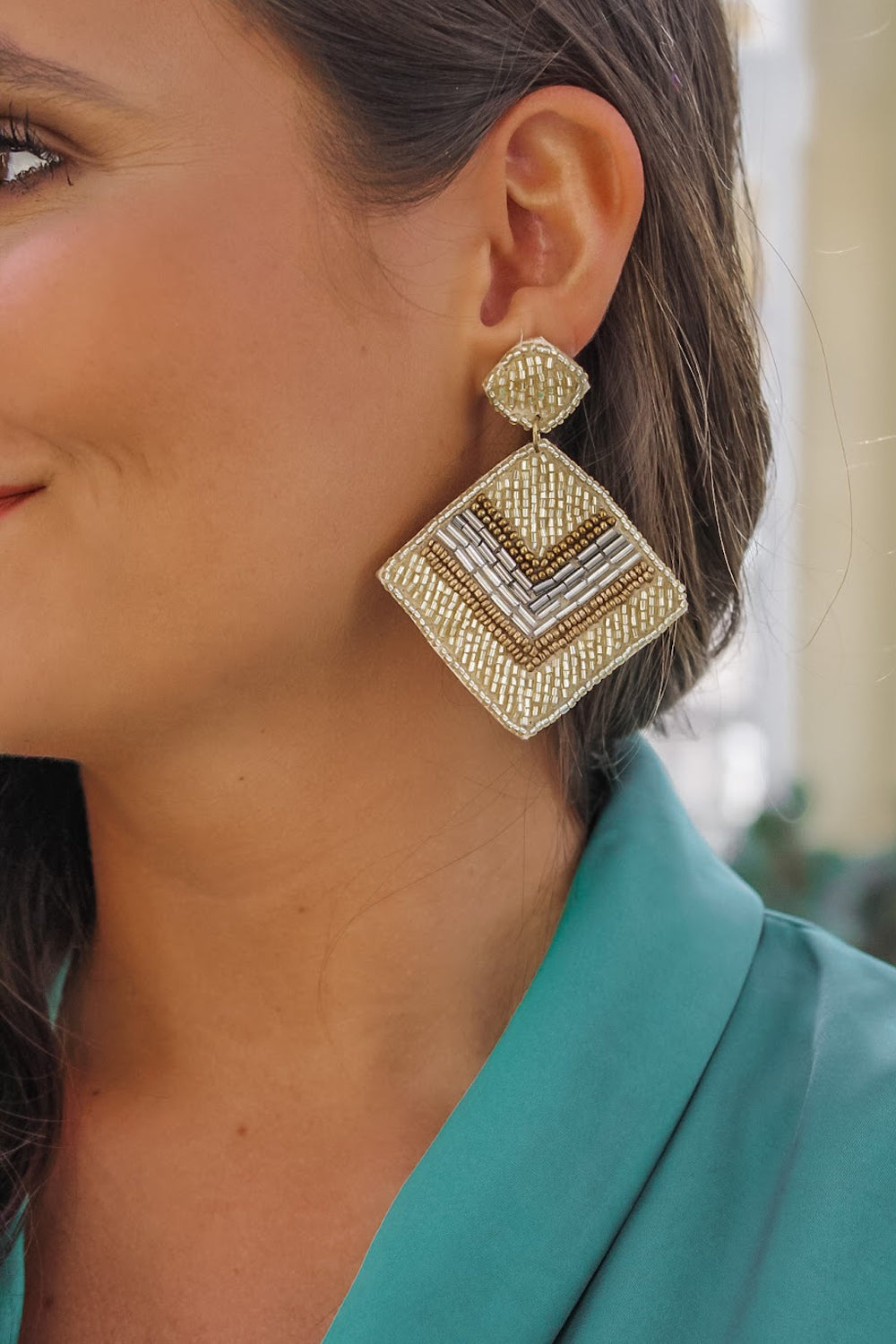 Beaded Square Earrings - Gold | Makk Fashions
