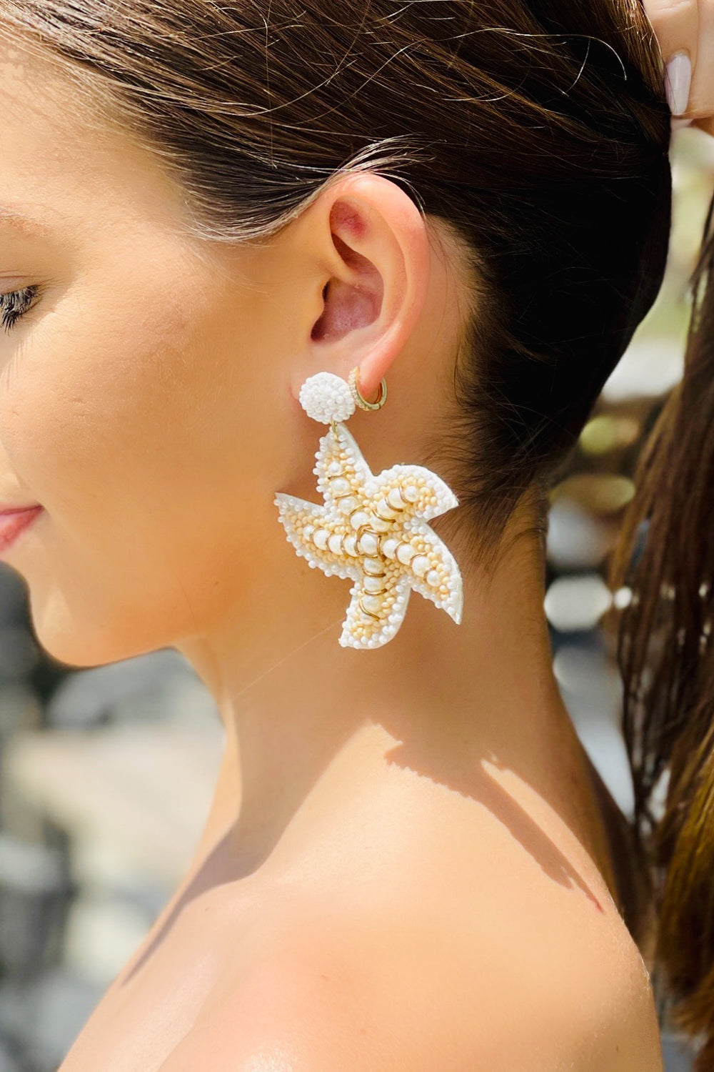 Beaded Starfish Earrings - White