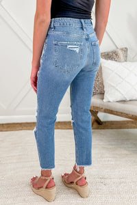 Billie Distressed Raw Hem Mom Jeans - Lt. Denim | Makk Fashions