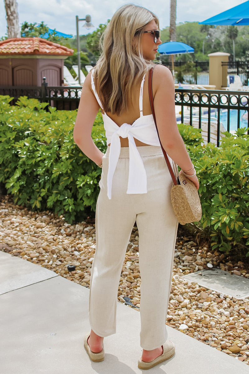 Casual Times Smocked Waist Linen Pants - Natural | Makk Fashions