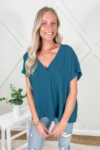 Cheer Me On Short Sleeve V-Neck Top - Teal | Makk Fashions