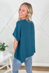 Cheer Me On Short Sleeve V-Neck Top - Teal | Makk Fashions