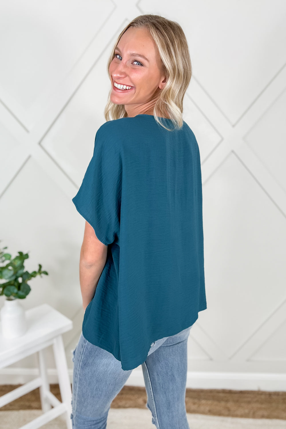 Cheer Me On Short Sleeve V-Neck Top - Teal | Makk Fashions