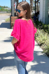 Colorful Springs Ruffle Sleeve Linen Top - Hot Pink