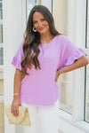 Colorful Springs Ruffle Sleeve Linen Top - Lavender | Makk Fashions