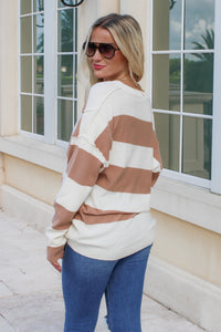 Could Be Love V-Neck Stripped Sweater - Cream Combo | Makk Fashions