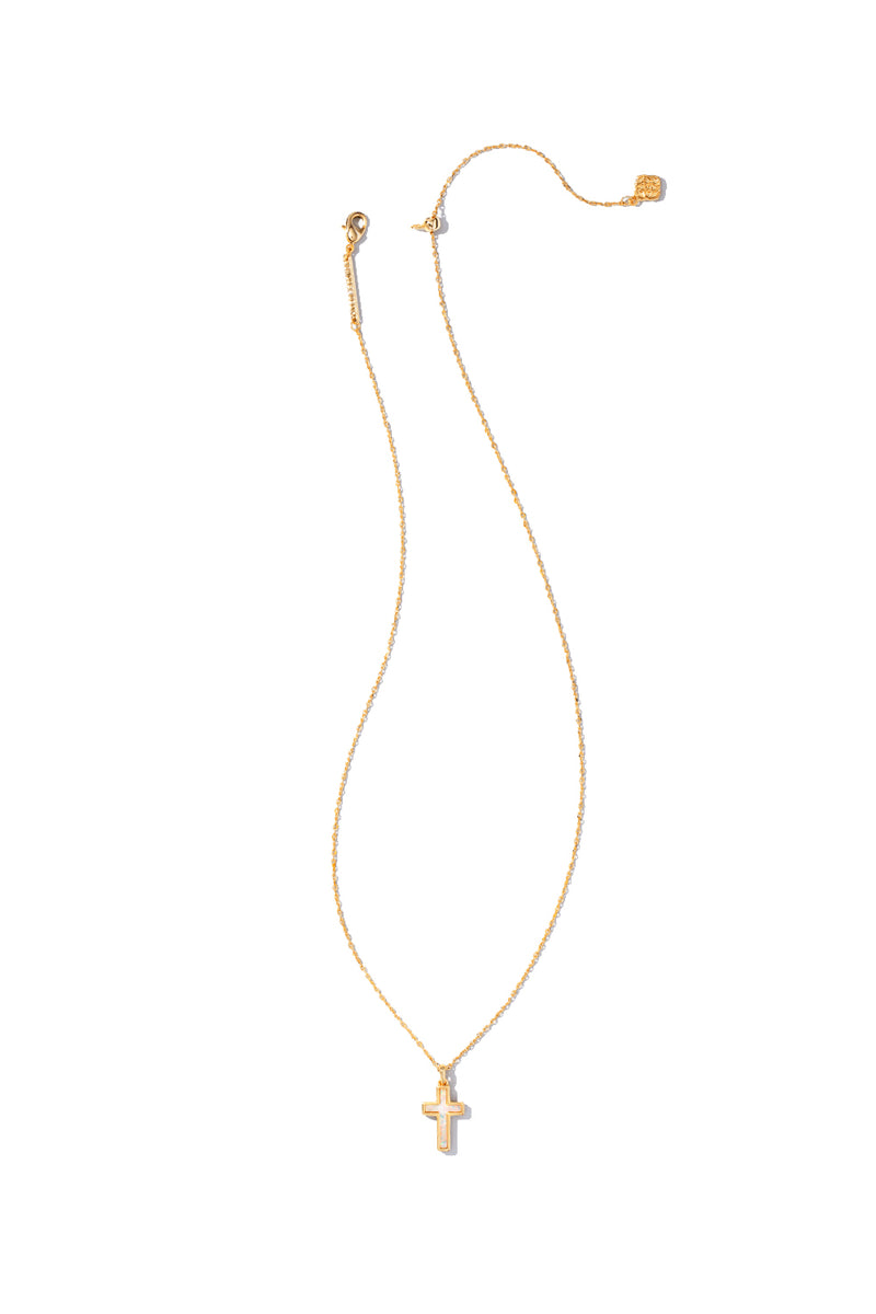 Kendra Scott: Cross Gold Pendant Necklace - White Kyocera Opal | Makk Fashions