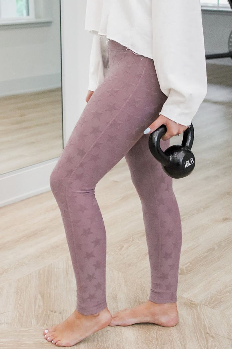 Danica Textured Star High Waist Leggings - Mauve | Makk Fashions