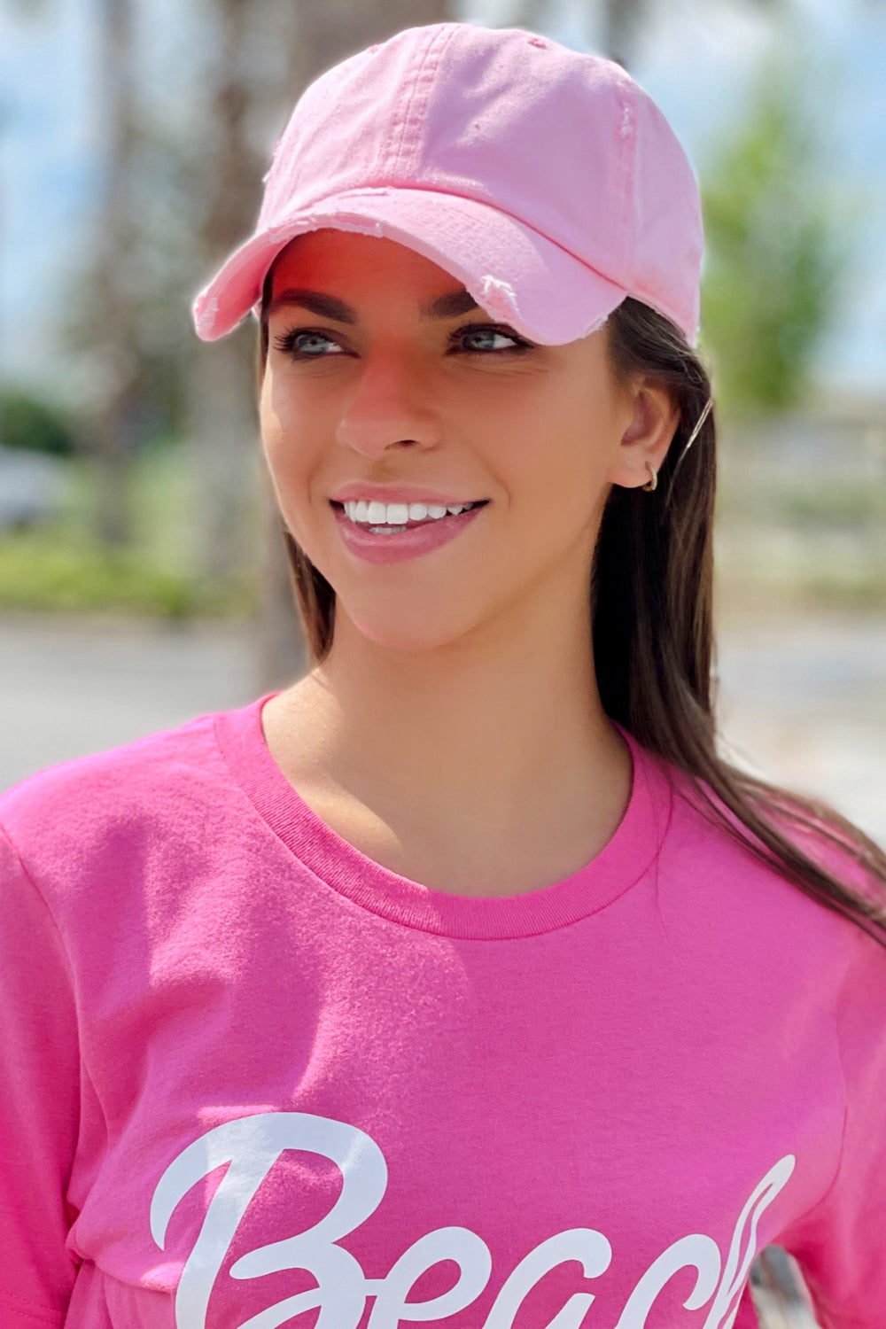 Distressed Baseball Cap - Pink | Makk Fashions