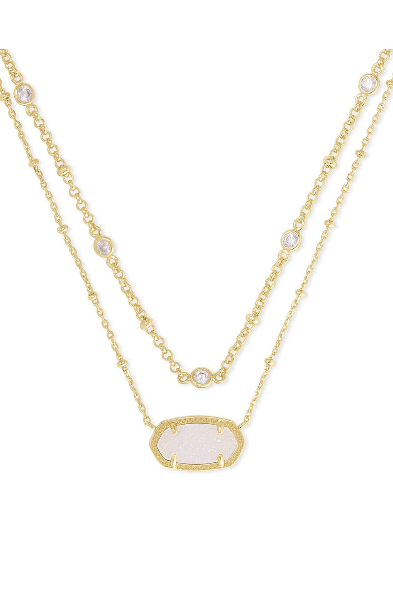 Kendra Scott: Elisa Gold Multi Strand Necklace - Iridescent Drusy | Makk Fashions