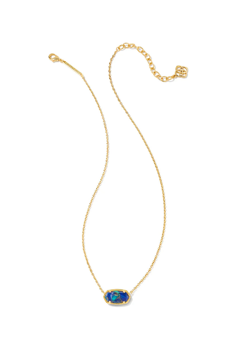 Kendra Scott: Elisa Gold Pendant Necklace - Bronze Veined Lapis Turquoise | Makk Fashions