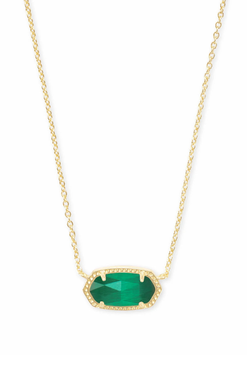 Kendra Scott: Elisa Gold Short Pendant Necklace - Emerald Cats Eye | Makk Fashions