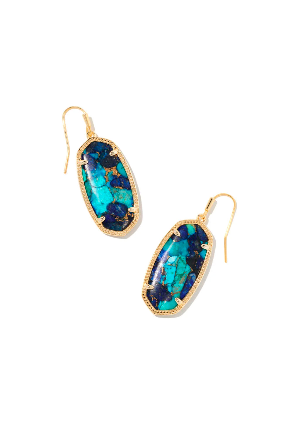 Kendra Scott: Elle Gold Drop Earrings - Bronze Veined Lapis Turquoise | Makk Fashions