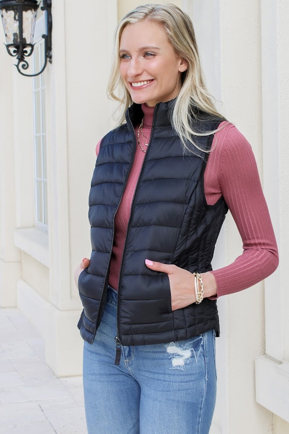 Fall In Love Light Weight Padded Vest - Black | Makk Fashions