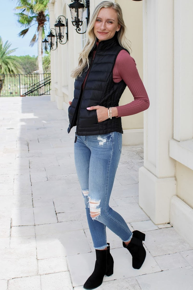 Fall In Love Light Weight Padded Vest - Black | Makk Fashions