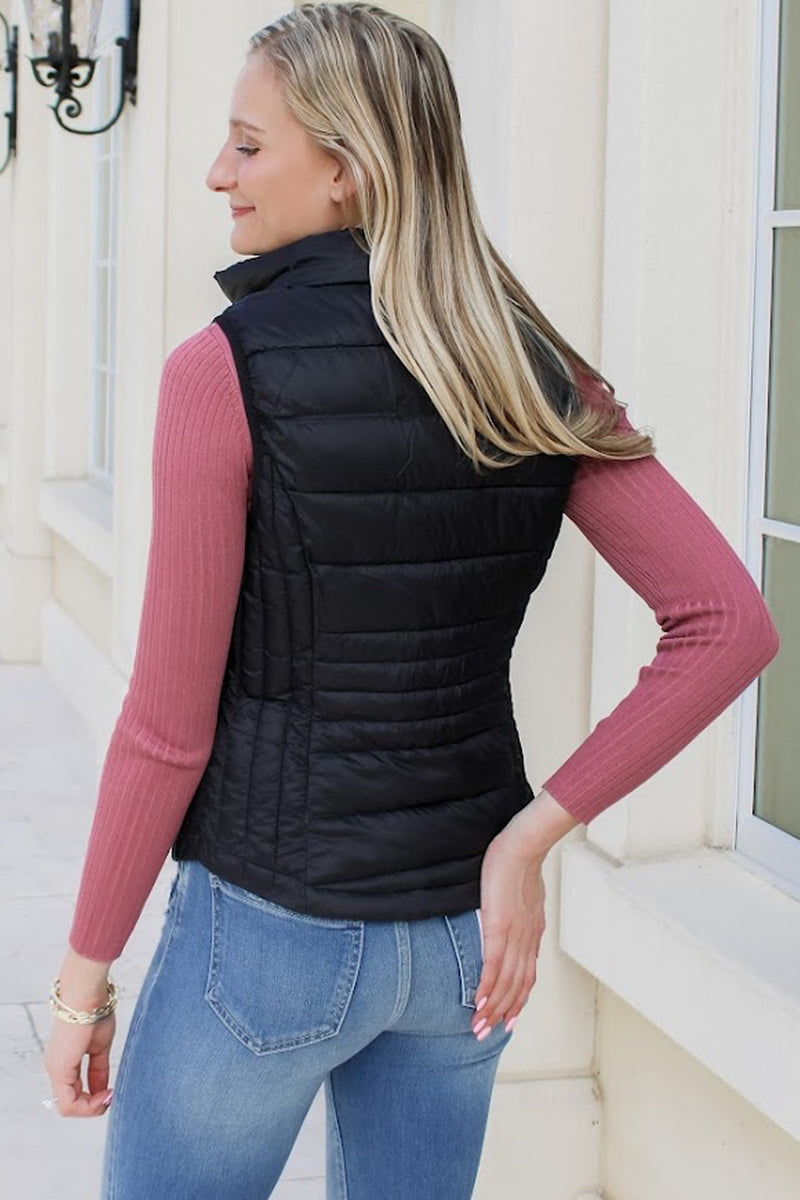 Fall In Love Light Weight Padded Vest - Black | Makk Fashions