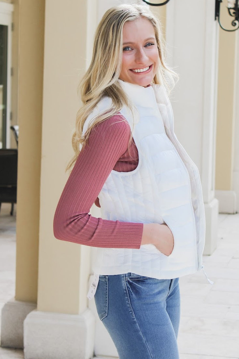 Fall In Love Light Weight Padded Vest - White | Makk Fashions