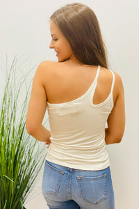 Flirting with Perfection Double Strap One-Shoulder Top - Ivory | Makk Fashions