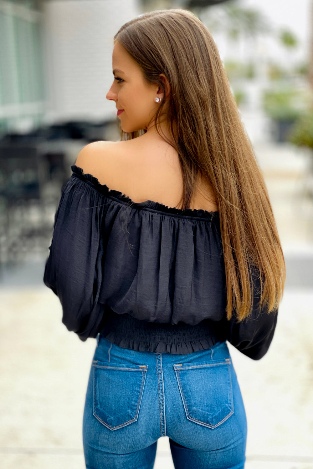 Forbidden Love Off-Shoulder Puff Sleeve Top - Black | Makk Fashions