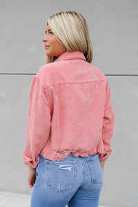 Forever Faithful Corduroy Destressed Jacket - Pink | Makk Fashions