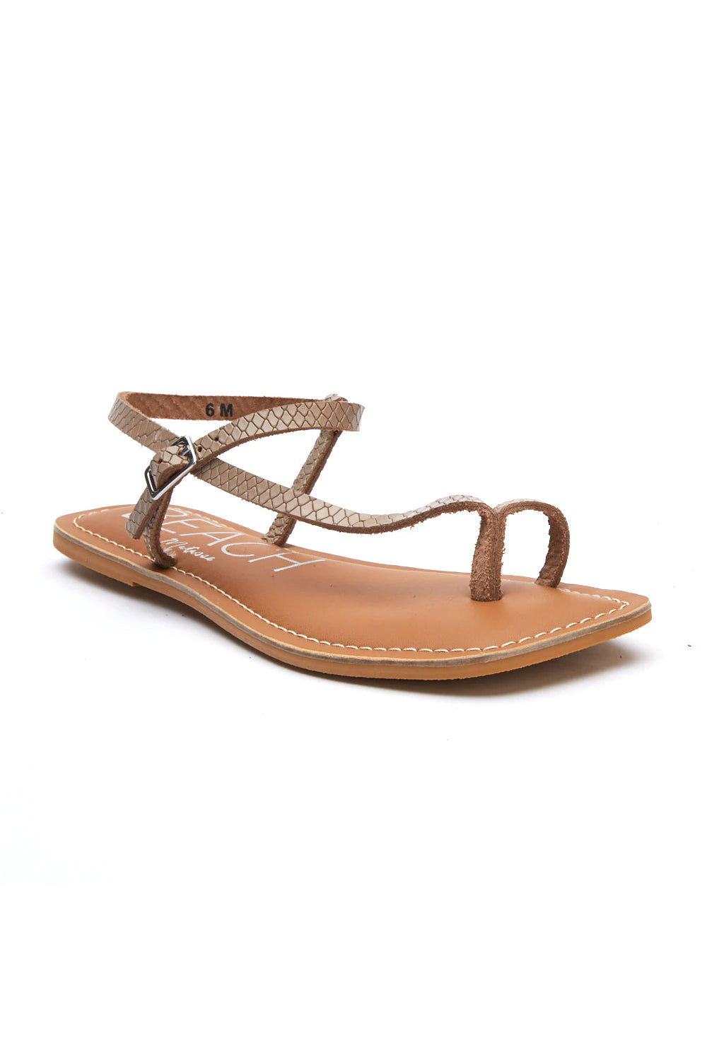 Strappy Studded Sandals with Vertical Strap and Gold Trim-Taupe