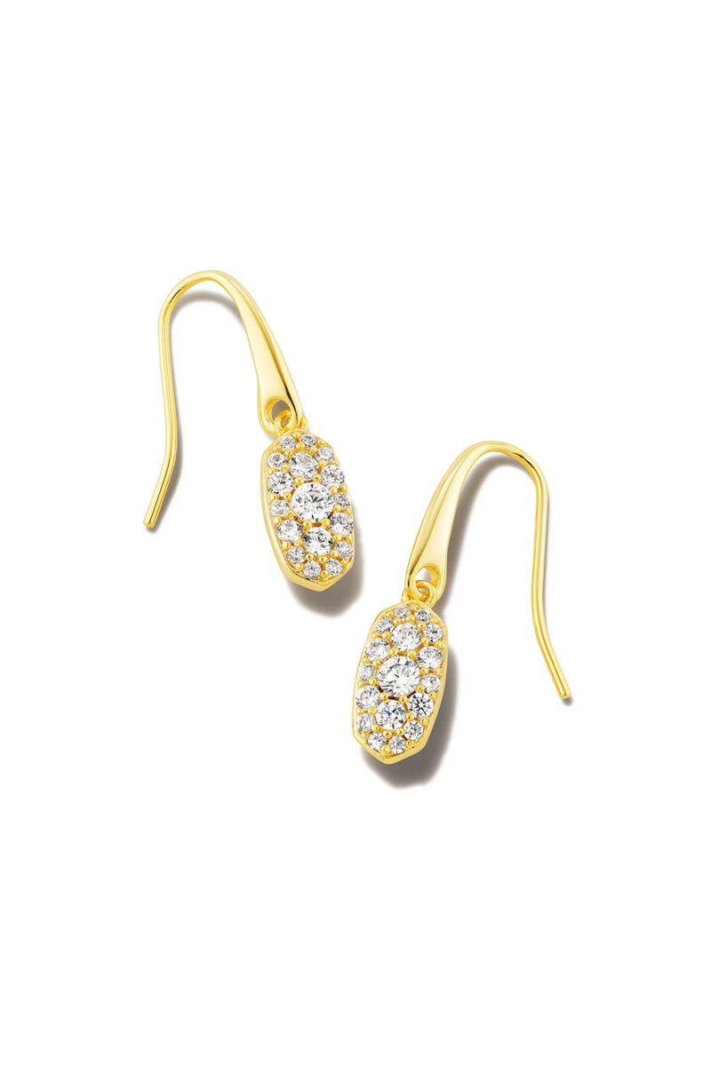 Kendra Scott: Grayson Gold Crystal Drop Earrings - White Crystal | Makk Fashions
