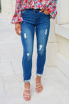 Hannah Mid Rise Frayed Cuff Straight Leg Jeans - Medium Wash | Makk Fashions