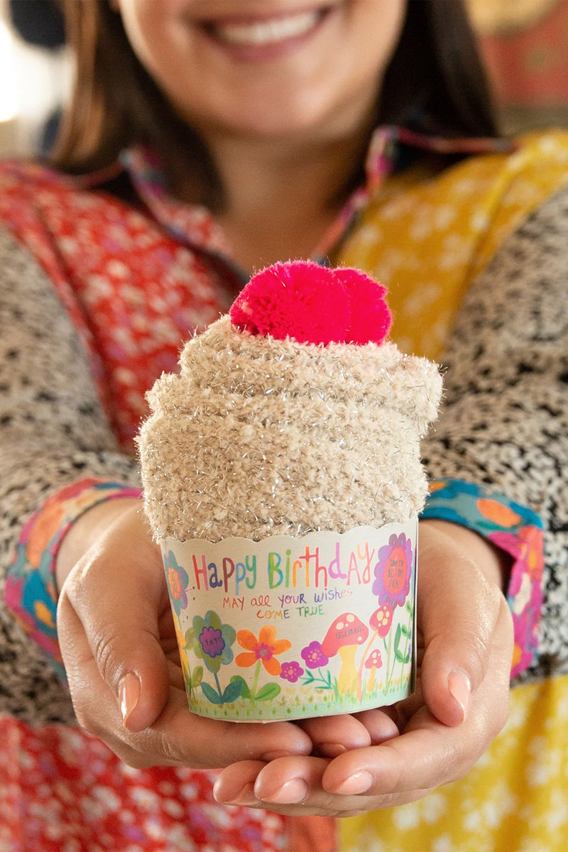 Natural Life: Happy Birthday Floral Cupcake Socks | Makk Fashions