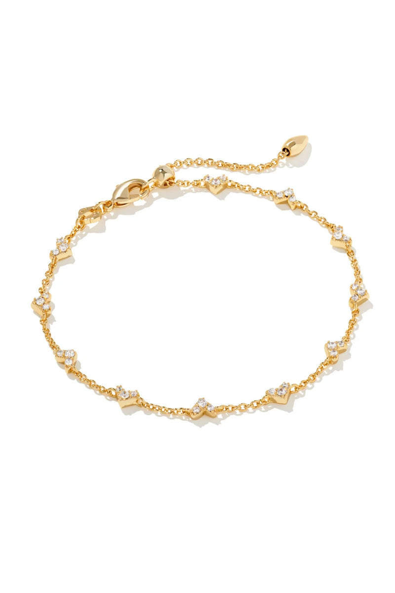 Kendra Scott: Haven Gold Crystal Heart Chain Bracelet - White Crystal | Makk Fashions