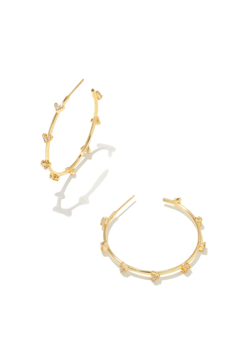 Kendra Scott: Haven Gold Crystal Heart Hoop Earrings - White Crystal | Makk Fashions