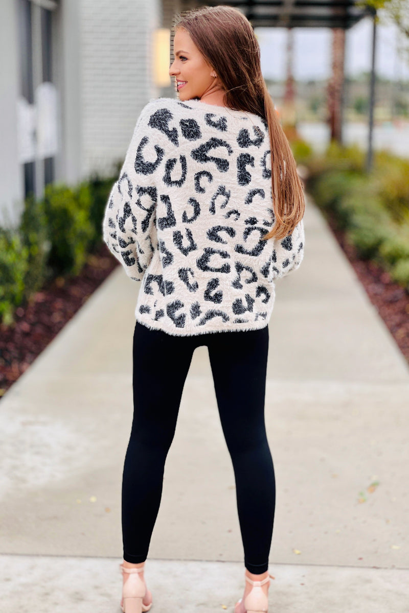 Hear Me Roar Leopard Print Balloon Sleeve Sweater - Oatmeal | Makk Fashions