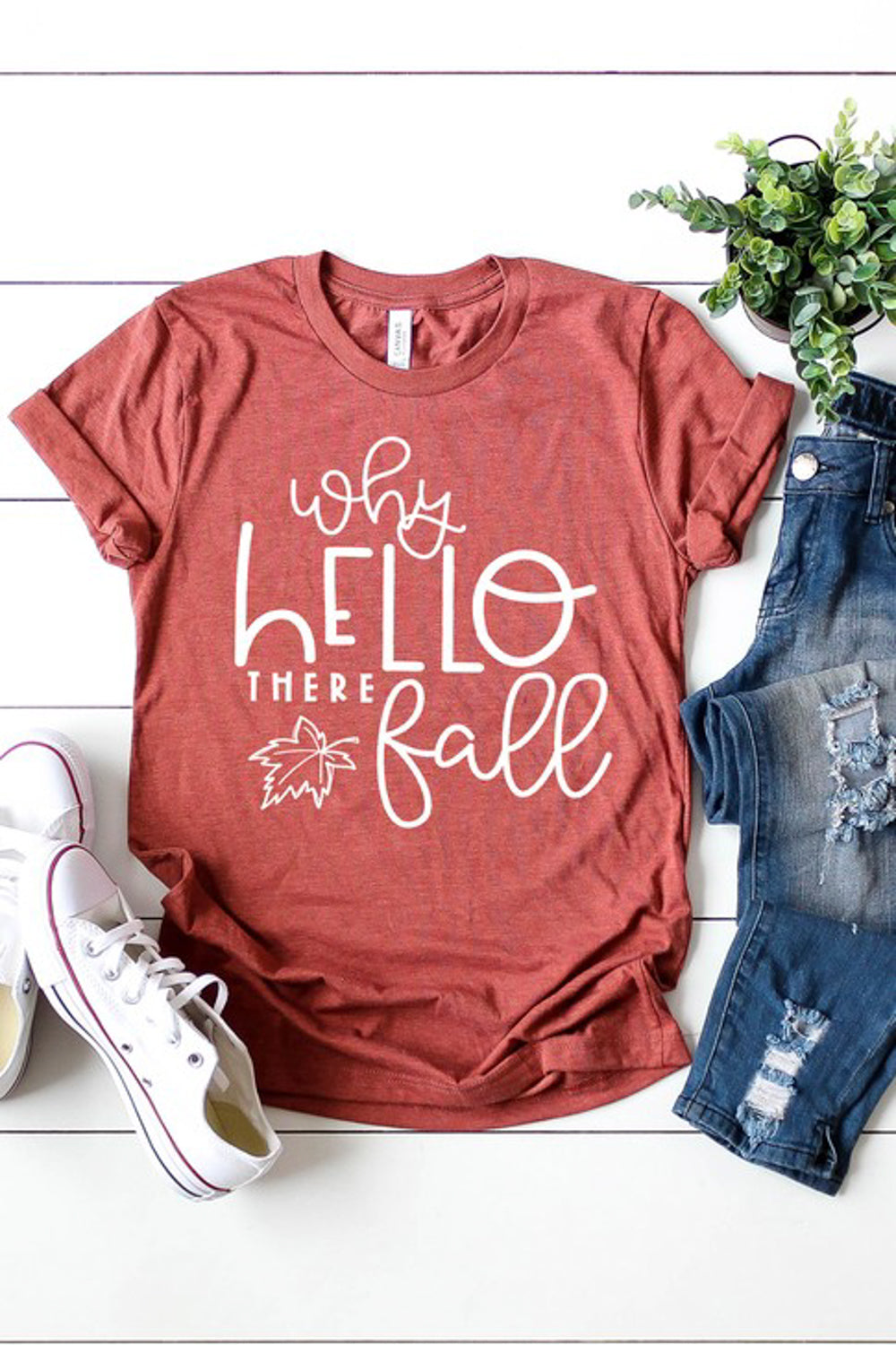 "Why Hello There Fall" Graphic Tee - Heather Clay