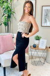 Jessica Solid Side Ruched Midi Skirt - Black | Makk Fashions