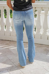 KanCan: Harlowe Mid Rise Distressed Flare Jeans - Medium Wash | Makk Fashions