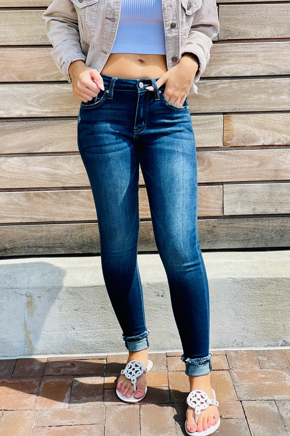KanCan: Kennedy Mid Rise Ankle Skinny Jeans - Dark Wash | Makk Fashions