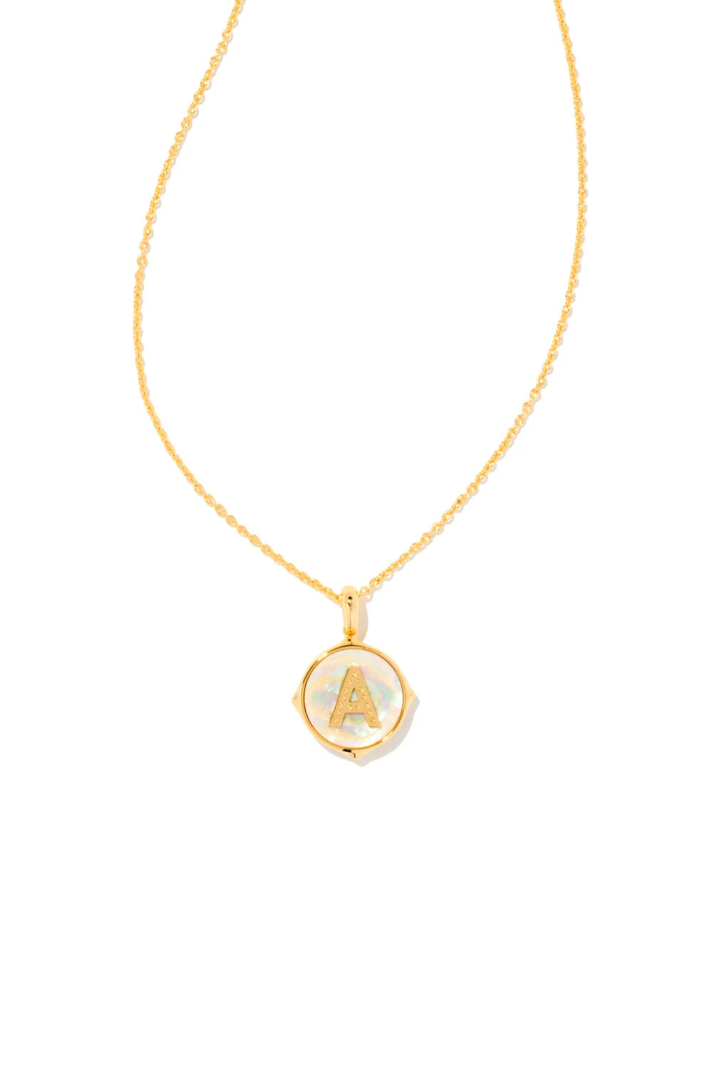 Kendra Scott: Letter A Gold Disk Pendant Necklace - Iridescent Abalone | Makk Fashions