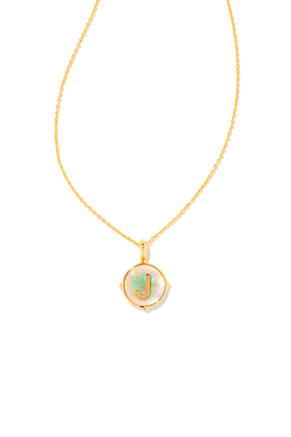 Kendra Scott: Letter J Gold Disk Pendant Necklace - Iridescent Abalone | Makk Fashions