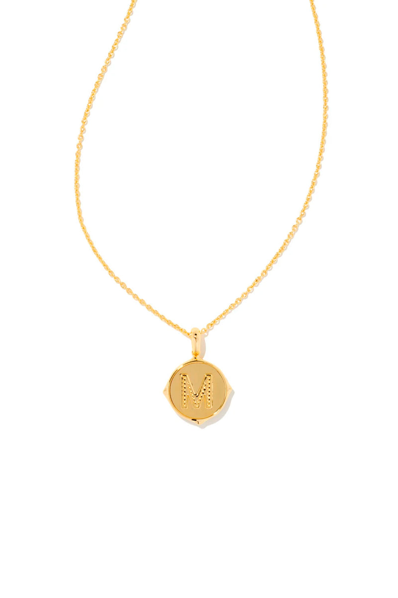 Kendra Scott: Letter M Gold Disk Pendant Necklace - Iridescent Abalone | Makk Fashions