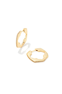 Kendra Scott: Mallory Gold Huggie Earrings - White Crystal | Makk Fashions